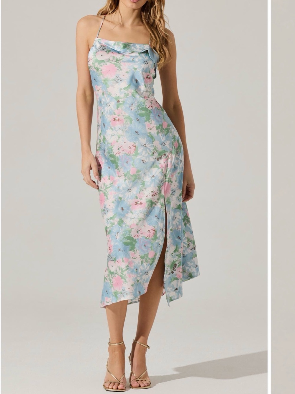 Astr Floral Maxi Slip Dress in Mint with Yellow, Pink & Blue Flowers - Picture 5 of 6